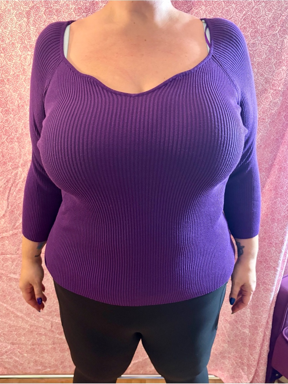 Madison Purple Ribbed Off-the-Shoulder Sweater - Picture 1 of 3